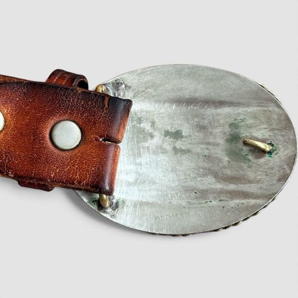 VTG Barrel Racing Cowboy Trophy Belt Buckle Rodeo Western German Silver Tooled - Picture 2 of 11